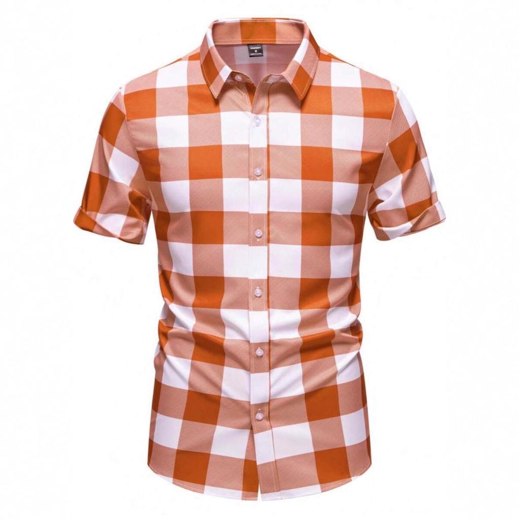 Men's Trendy 3D Print Plaid Slim Fit Short Sleeve Casual Shirt
