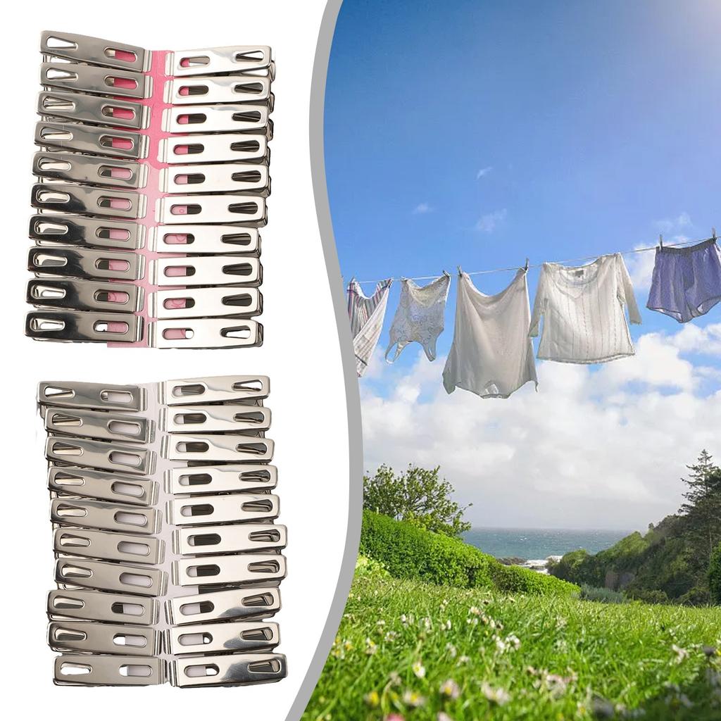 40pcs Practical Stainless Steel Clothes Pegs Clips Socks Clips Pins Clamps