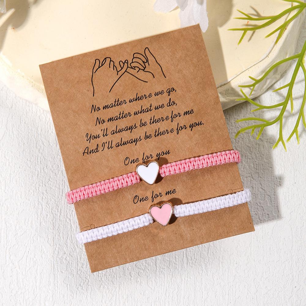 a pair of love girlfriend bracelets, couple friendship woven hand ropes, adjustable matching gift card jewelry batches