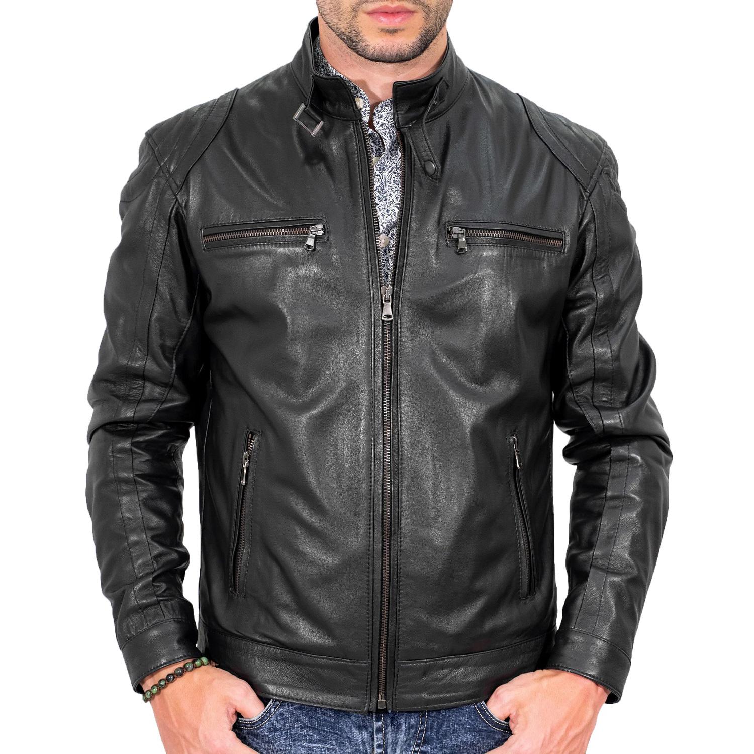 

SkinOutfit Men s Genuine Lambskin Black Leather Jacket Stylish Motorcycle Bomber Biker Outerwear MJ 90 XS чорний