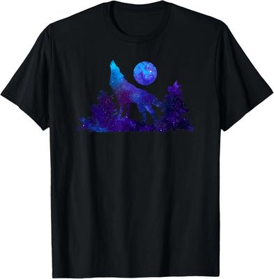 Wolf Howling Moon Love Wolves Cosmic Space Galaxy Men Women T-Shirt