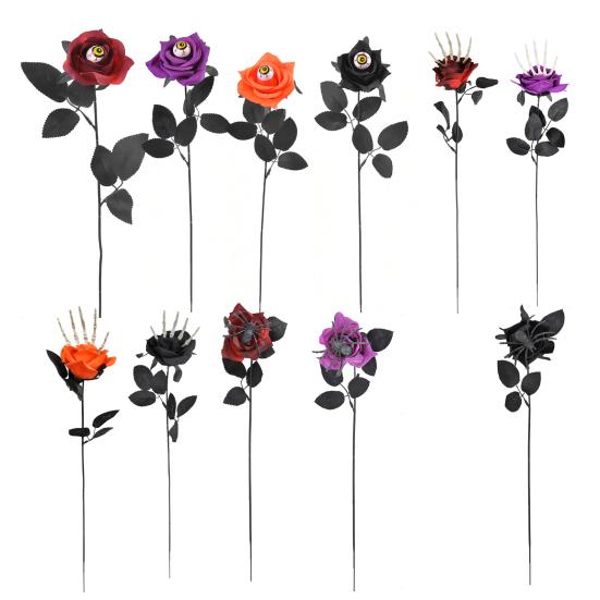 Halloween Flowers with Eyeball, Fake Bouquet Roses, Artificial Flowers with Stems for Halloween Vase Arrangements, Table Decorations