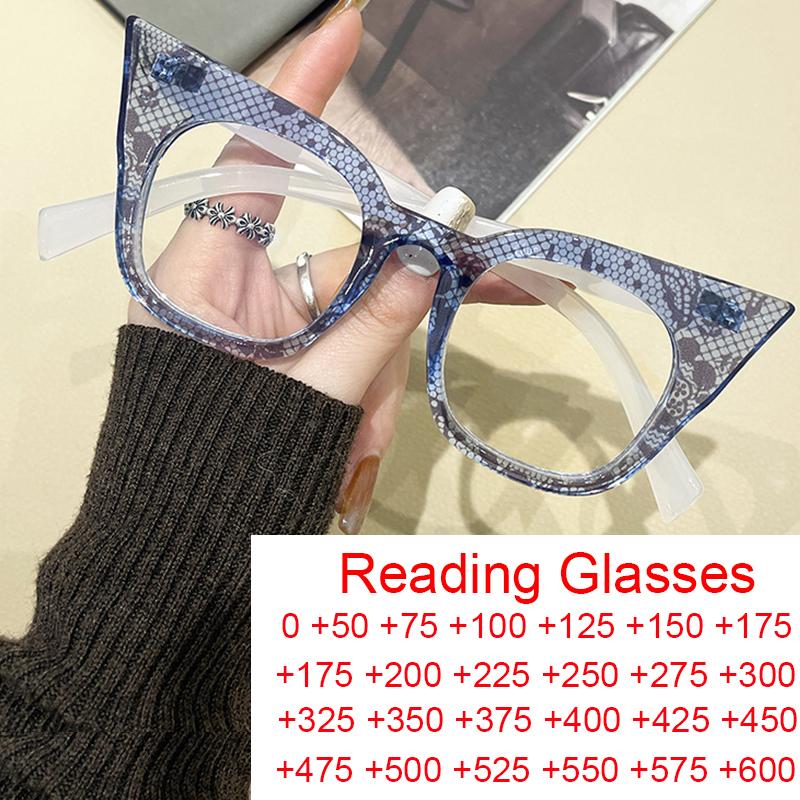 Reading Eyewear Female Male Eyeglass Frame Eye Luxury Presbyopic Gents Premium New Cat's Ladies Big Lattice Feline Blocking Spectacle Stylish