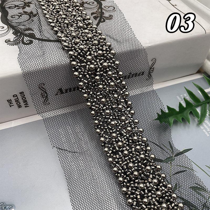 Perlenbesetztes Spitzenband Spitzenstoff Perlenfransenbesatz Bestickte Kragendekoration Afrikanischer Spitzenstoff Nähen DIY Handwerk