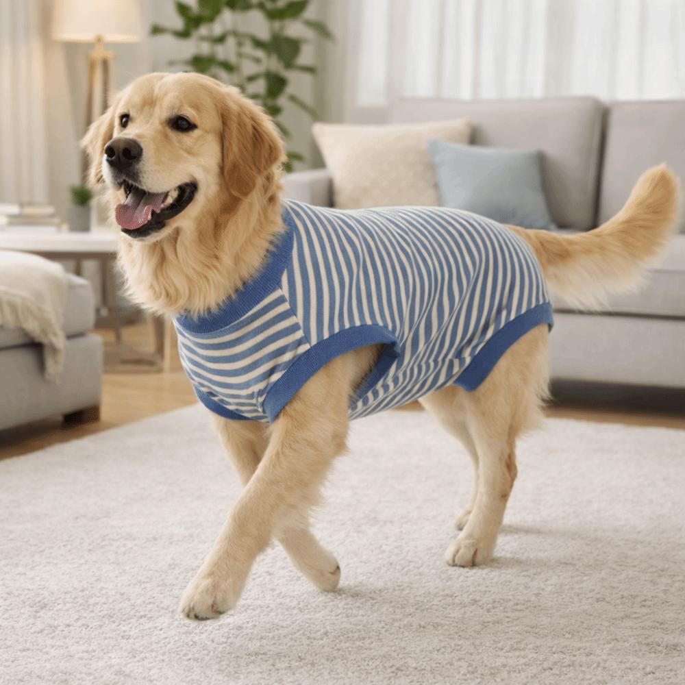 Striped Dog Sterilization Suit Warm Dog Four Legged Vest Fleece Anti-Licking Vest  Belly Protection