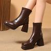 Winter New Thick Heel Cotton Boots Women'S Fashion Square Head Thick Sole Back Zipper Anti-Slip Wear-Resistant Short Boots