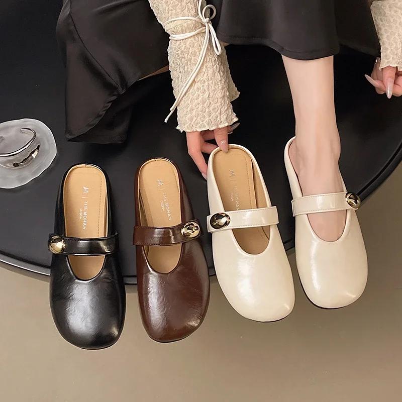 Fashion Hot Sell Woman Net Ballet Shoe Buckle Band Strap Boat Shoe Light Outdoor Grandma Shoes Flat Dress Shoe Gentle Mary Jane