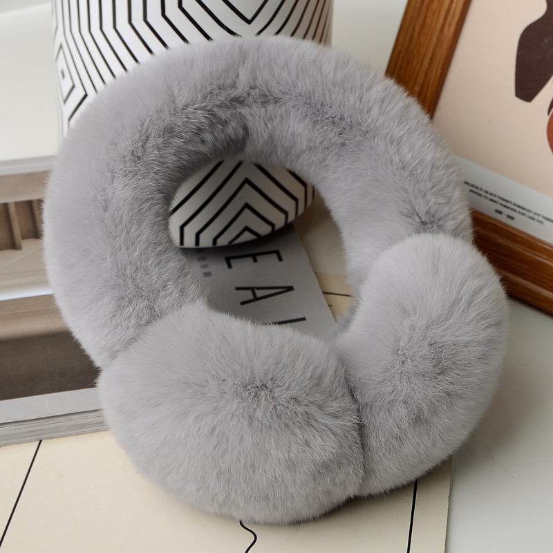100% Natural Rex Rabbit Fur Ear Muffs Custom Cold Winter Comfort Furry Plush Warm Frostproof Collapsible Ear Muffs for Women
