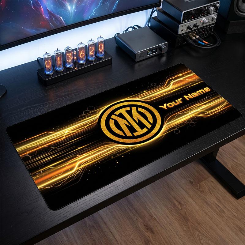 Tappetino per Mouse Grande Personalizzato Inter Milan, Stampa Testo Nome Personalizzato, Tappetino da Scrivania Antiscivolo con Logo Calcio, Regalo per Gamer