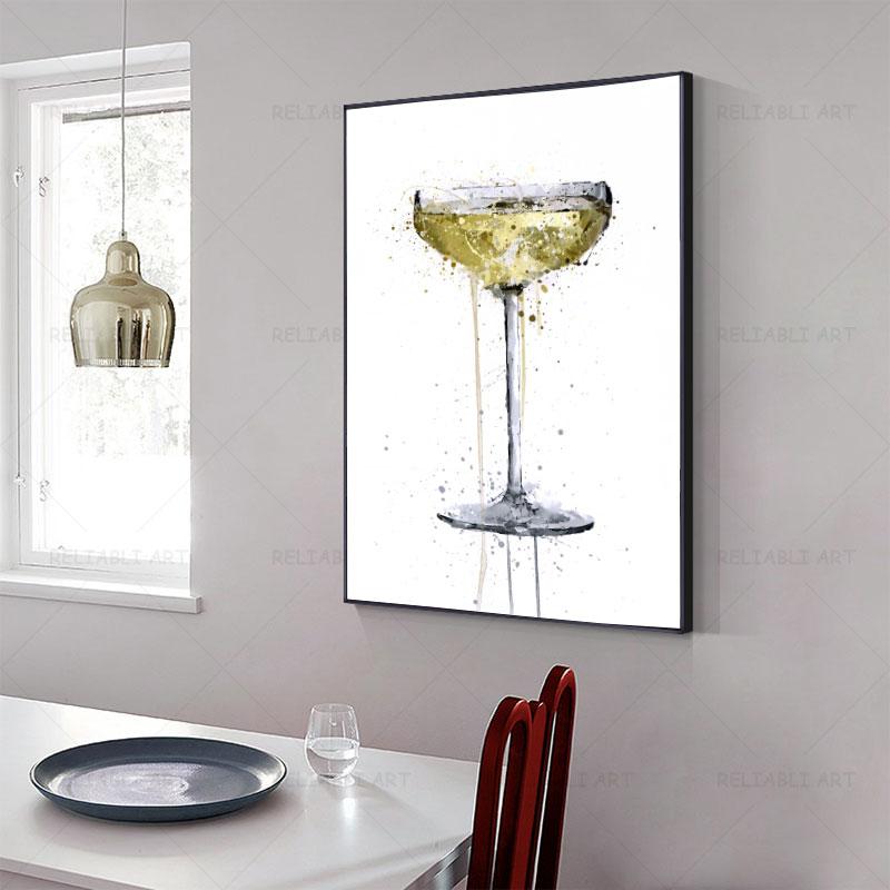 Abstrato moderno vidro champanhe pintura em tela arte da parede cartazes e impressões para sala de estar cozinha decoração quadro