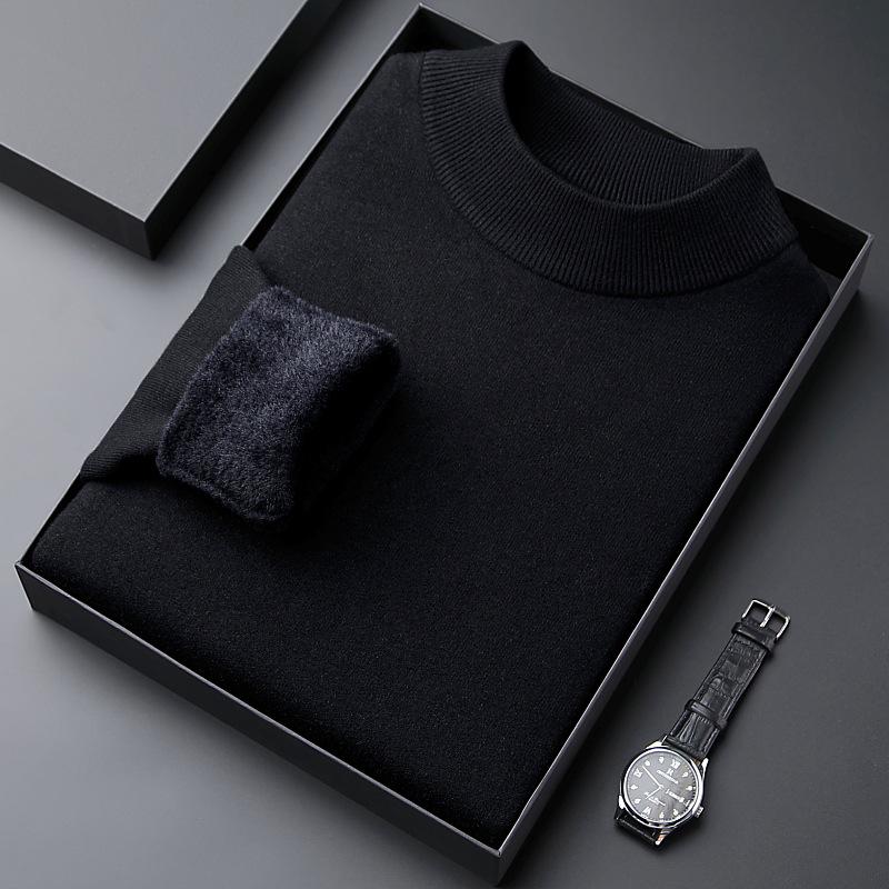 Men s Winter Mink Velvet Half-High Collar Sweater - Thickened, Solid, Base Layer 3XL