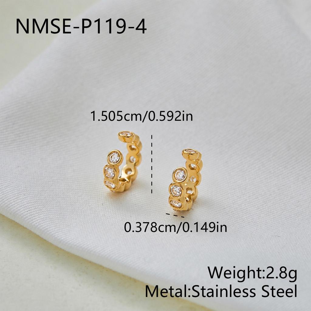 Stainless Steel Hollow Circle with Diamond C-shaped Ear Buckle Women's Gold and Silver Two-color Simple Geometric Niche Light Luxury Earrings