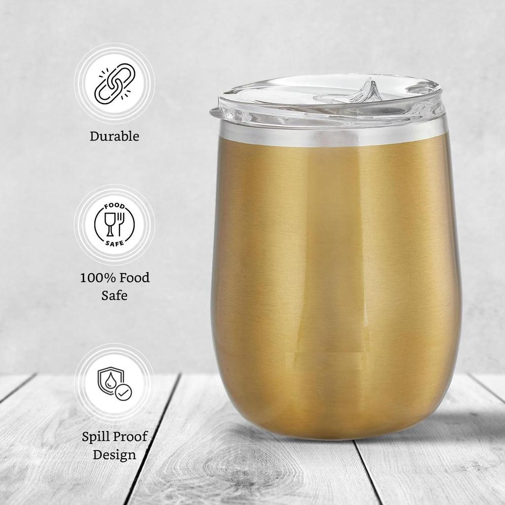 Nerezový termohrnek | Hrnček na kávu | Dvojstenný, potu odolný s viečkom na pitie na horúce a studené nápoje | Schválený BIS | 300 ml (Zlatý povrch)