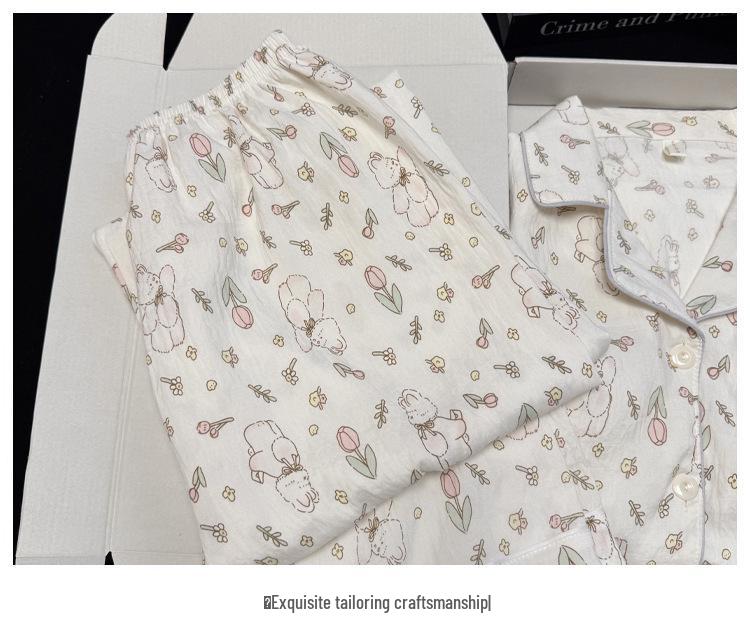 Damen Cartoon Pyjama-Set aus Wolkenbaumwolle mit Brustpolster - Langarm-Cardigan und Revers für Frühling und Herbst