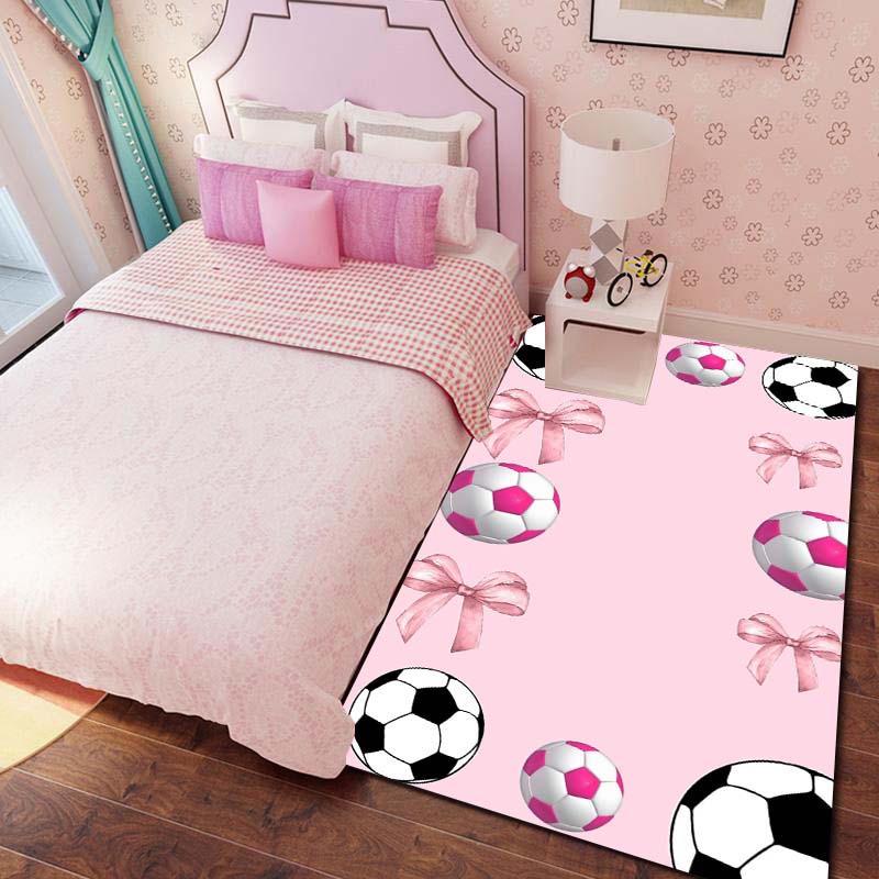 Pink Bow Soccer Rug – Girly Bedroom Floor Mat – "Sweet-Cool" Style Sports-Themed Non-Slip Bedside Mat