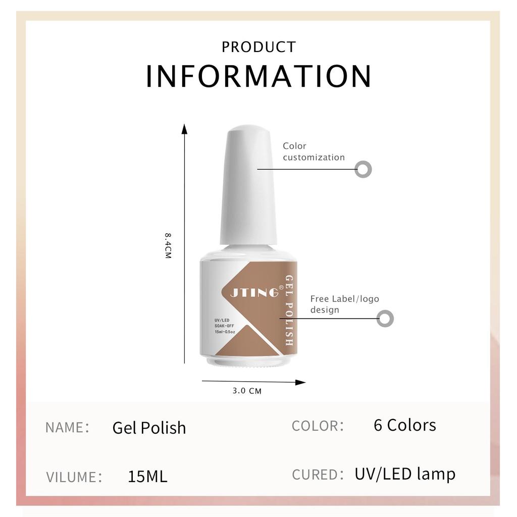 JTING China Nails Supplies Wholesale Free Color Cards 6colors Nail Gel Polish Set OEM Design Your Own Brand Uv Nail Gel Polish