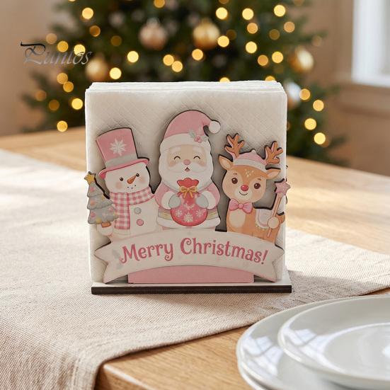 Makeup Brush And Lipstick Holder Christmas Theme Wooden Napkin Holder, Decorative Holiday Paper Towel Stand, Dried Flower Vase for Table HD