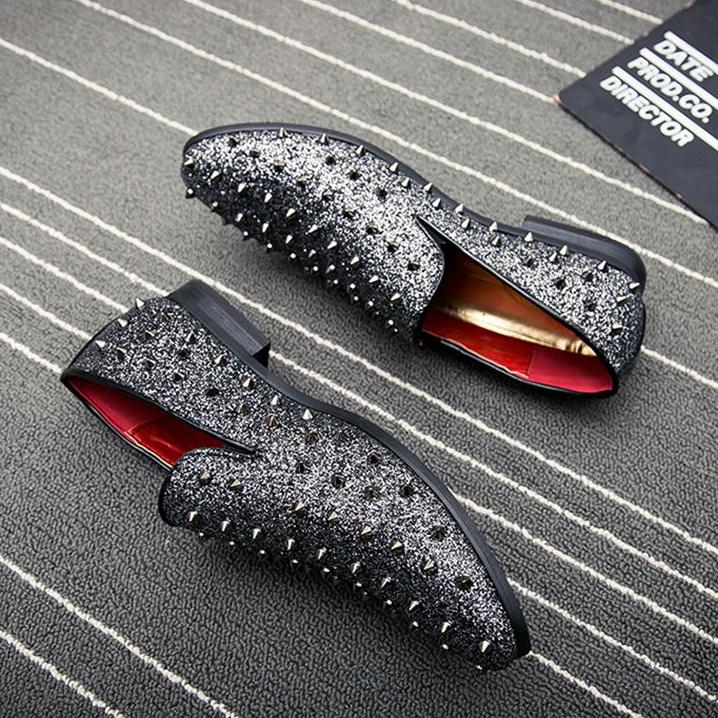 Dress Loafers Red Glitter Dress Shoes Men's Gold Glitter Shoes