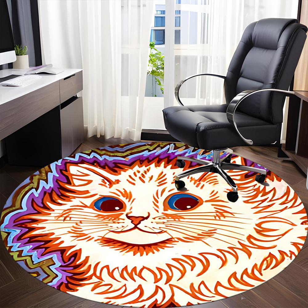 1pc Cat Whiskers Office Round Area Rug, Indoor Mat Suitable For Office, Under Office Chairs Bedroom Living Room Home Decor, Room Deco