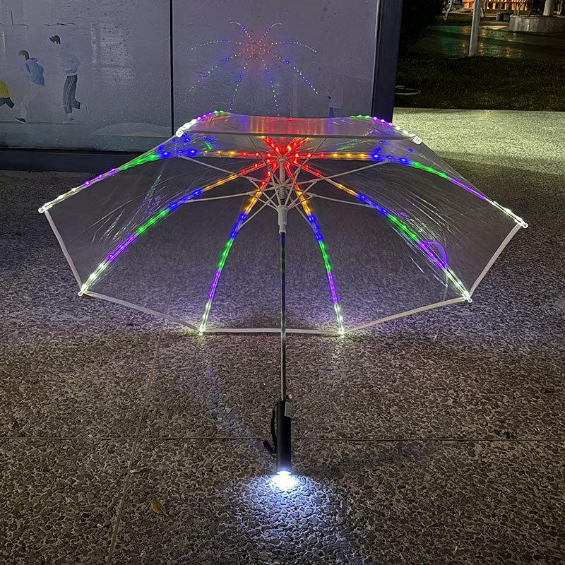 

LED Light Umbrella Creative Long Handle Transparent Umbrellas Straight Handle Colorful Flashlight Umbrella Valentine s Day Gifts metal-fiber composite&8K