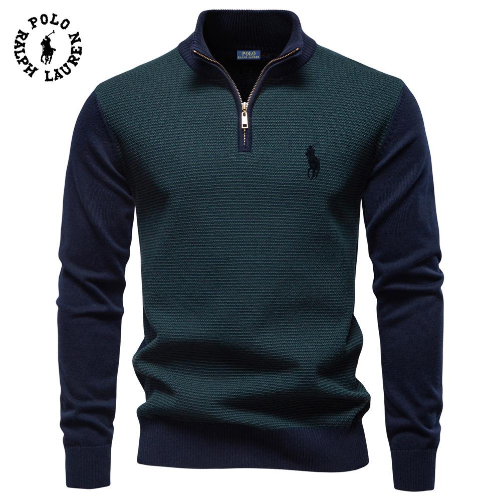 Polo Ralph Lauren 2025 Autumn/Winter Embroidery New Half Zipper Men's Stand Up Collar Cotton Sweater Business Casual Knitted Sweater