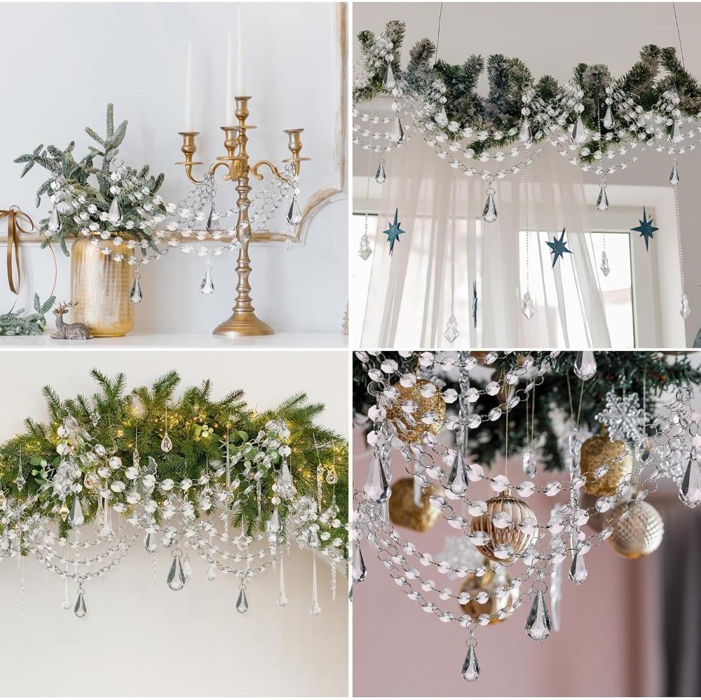9 Pcs 3-Layer Christmas Crystal Garland Clear Christmas Tree Decor Hanging Ornaments Acrylic Crystal Bead for Xmas Party