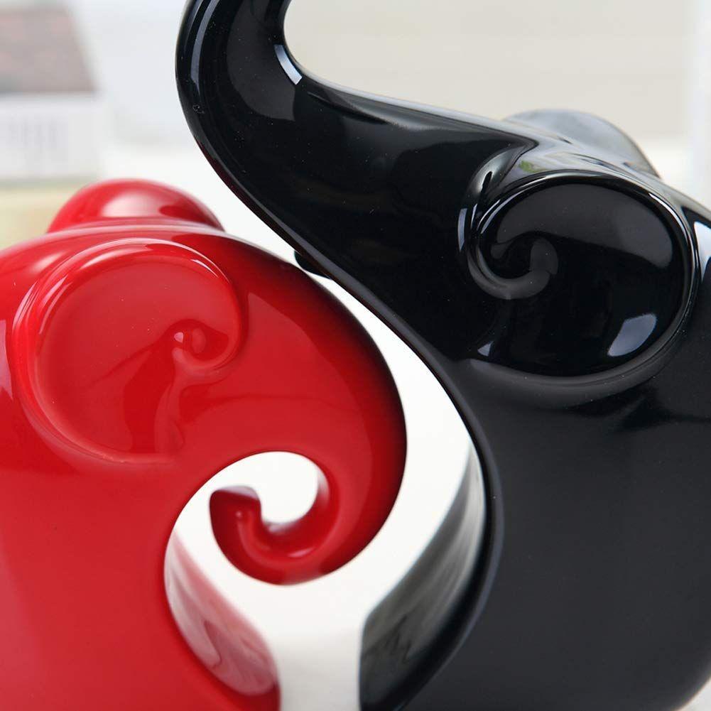 Home Decor Lucky Charm Elephant Couple | Piano Finish Ceramic Figures- (Set of 2 Piece, Red & Black)