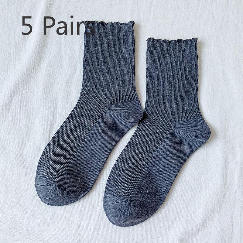 

5 пар женских винтажных кружевных универсальных носков до середины голени, складывающихся в стопку 5 Pairs серый