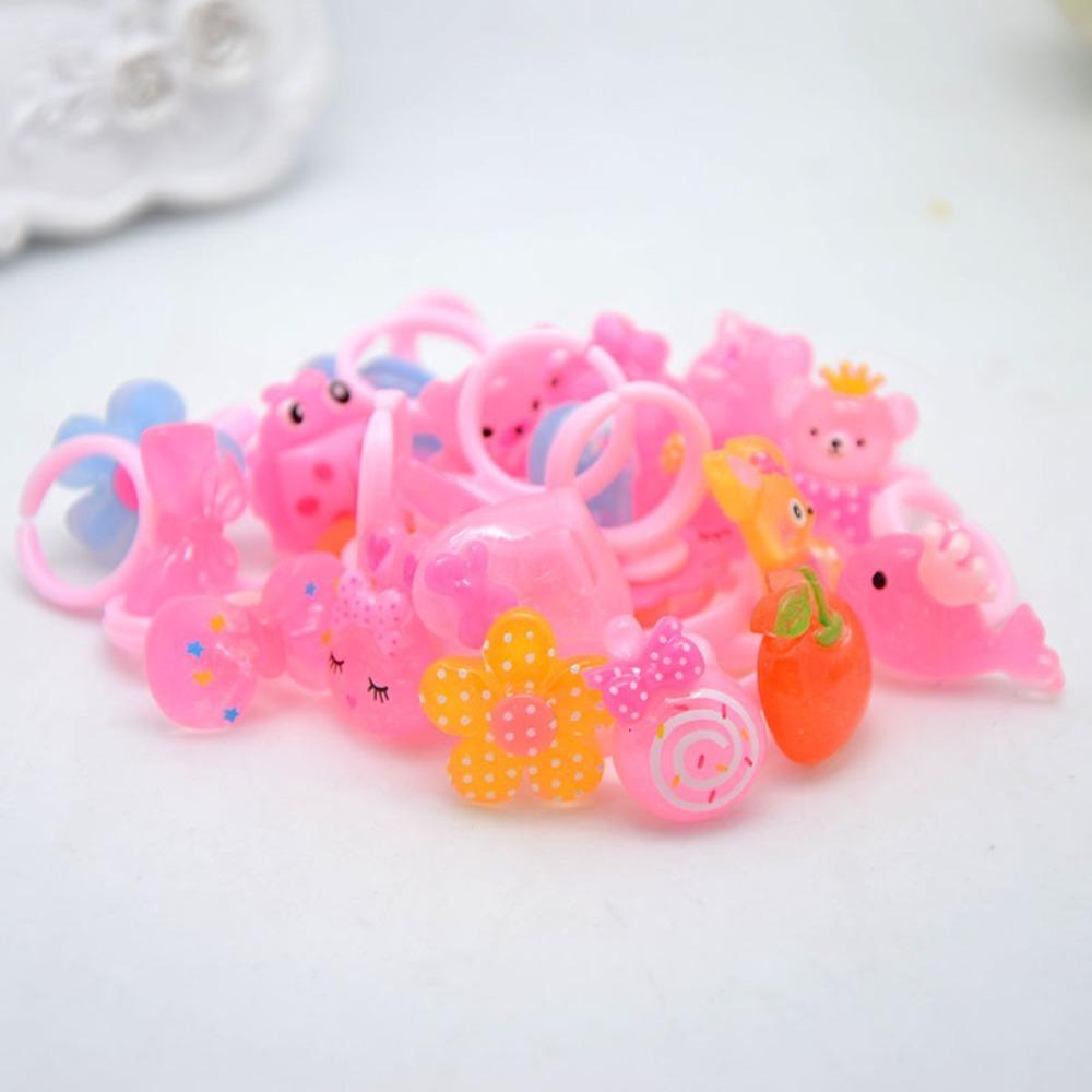 36Pcs Pink Candy Flower Finger Rings Set Animal Kid Princess Ring  for Girl