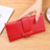 Korean Style Women's Long Tri-Fold Leather Wallet with Coin Pocket and Snap Closure
