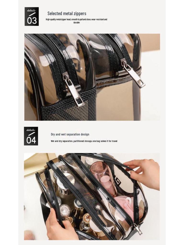 Double-Layer Wet/Dry Large-Capacity Transparent PVC Makeup Travel Bag