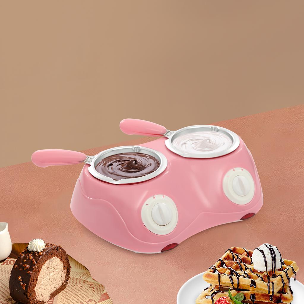 Pink Chocolate Melting 2 Pot,110V Tabletop 27*19.5*8cm Chocolate Melting Pot with Molds and Forks 2 Gears for Home Kitchens