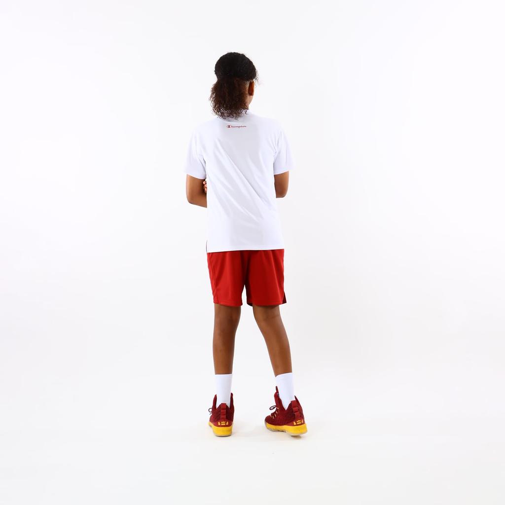 Champion Krátké tričko s krátkým rukávem s rychlým grafickým logem, bílé dětské tričko, rukáv, krk, antibakteriální, deodorizační, rychleschnoucí, potisk, tričko, basketbal,