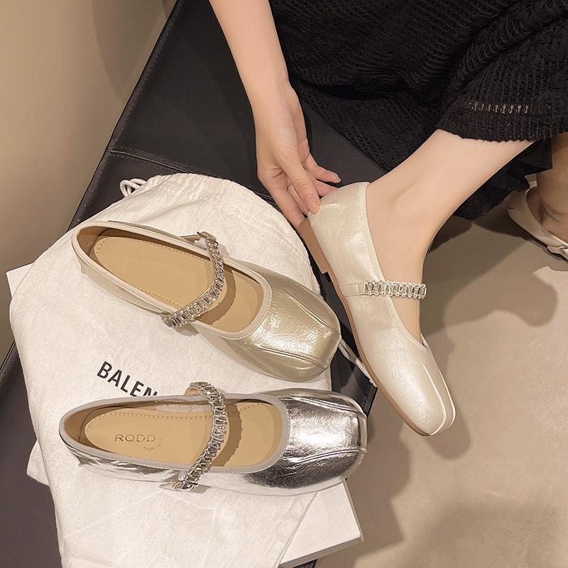 Mary Jane with Women's Fashion Versatile Single Shoes Spring and Summer New Soft-soled Comfortable Flat-soled Beanie Shoes