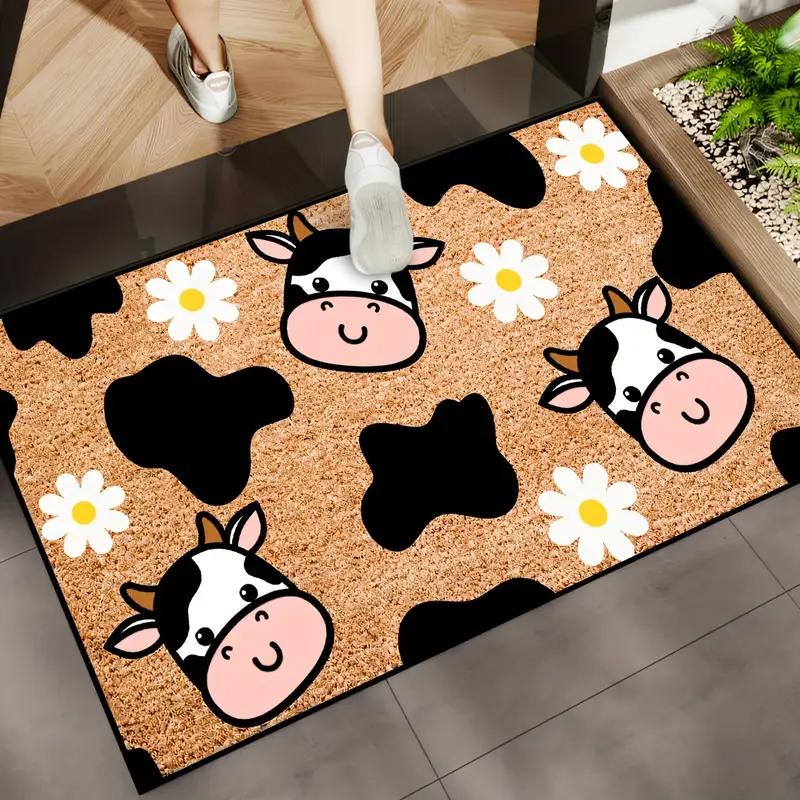 Cartoon Cute Cow Print Doormat, Durable Machine-Washable Bedroom Entrance Rug, Hallway Bathroom Door Mat Home Decor