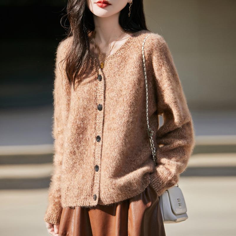 2025 French Heathered Wool Knit Cardigan - Women's Stylish Outerwear Sweater