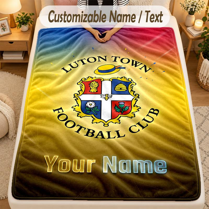 Flannel BlanketLuton Town Custom Name Text Personalized Soft Warm Throw Blanket Home Decor Gift