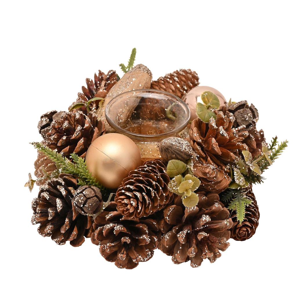 Gold Glitter Pinecone Candleholder with 1 Glass