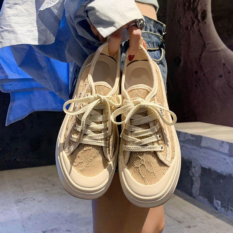 Ladies Footwear Black High on Platform Women's Canvas Shoes Hollow Summer Y2k Fashion Trends 2025 New in Cheap Original Casual