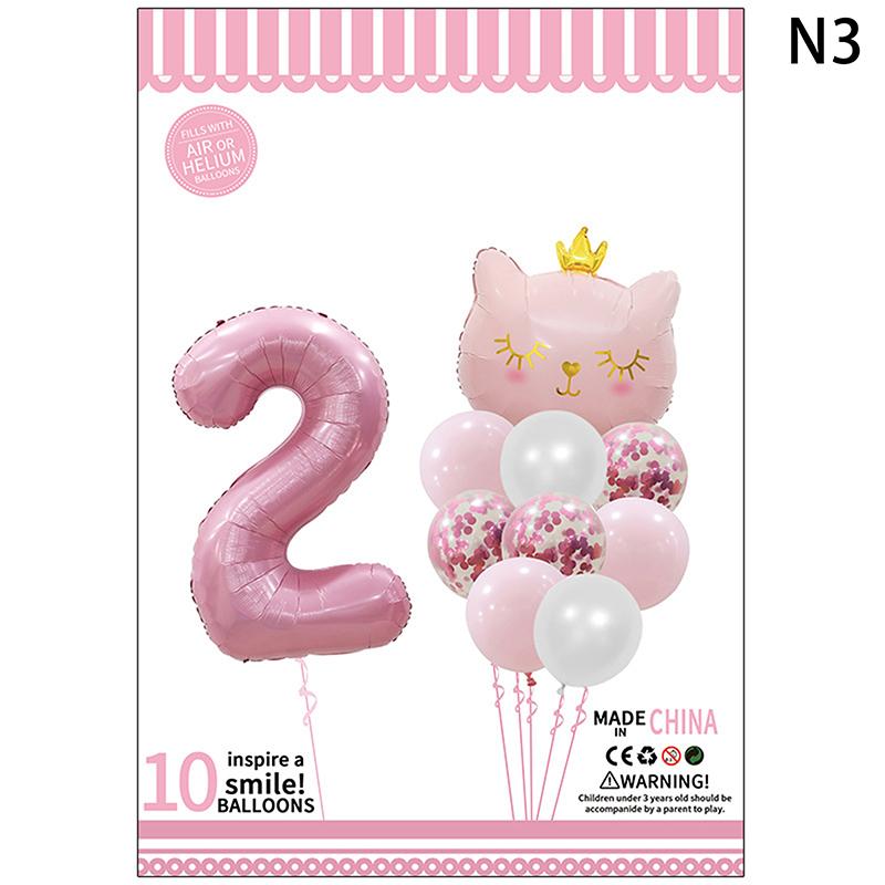 Cute Crown Cat Digital Balloon Set Girl'S Birthday Party Wedding Sweet Decoration Balloon Set Baby Party Supplies