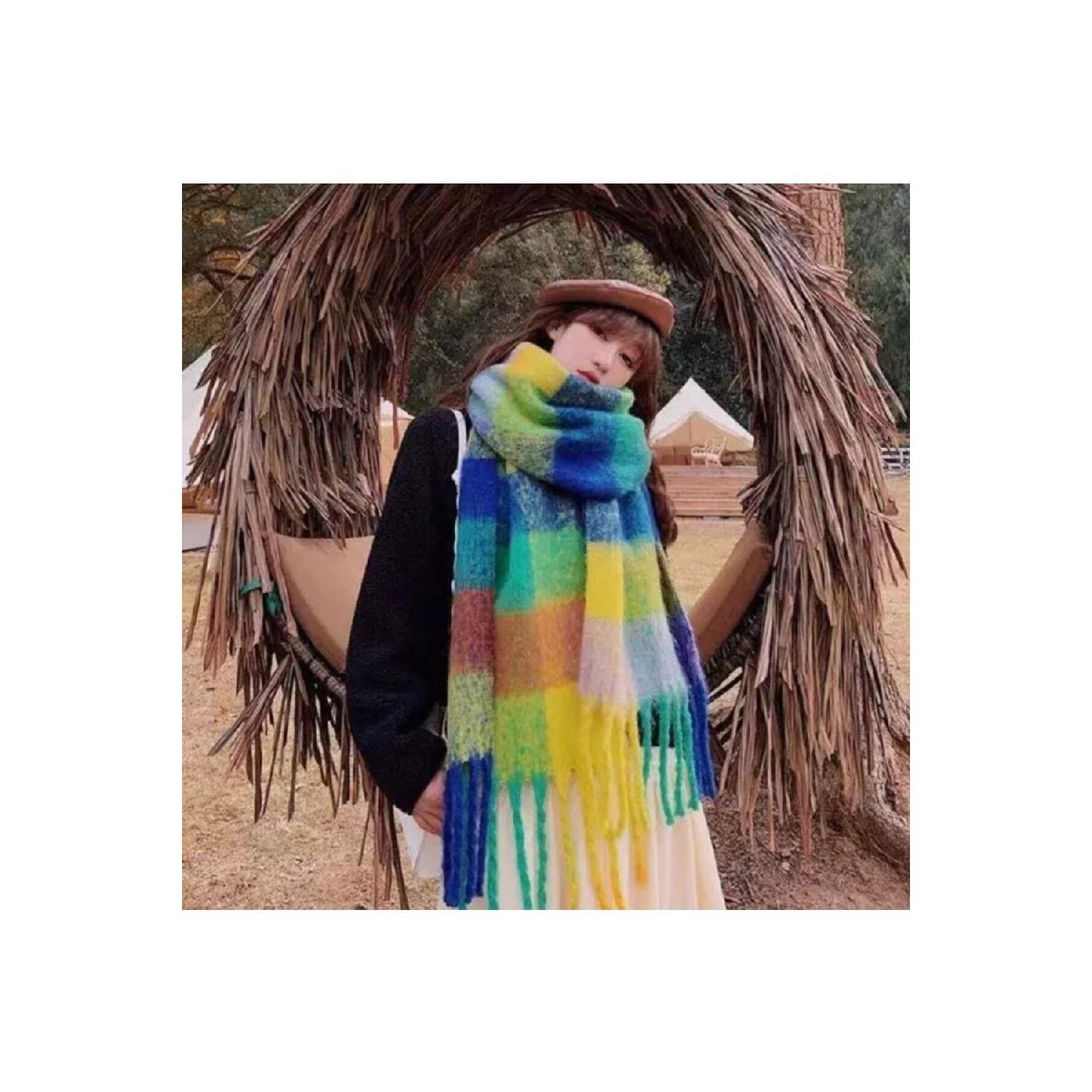 

Soft Textured Colorful Square Patterned Scarf Shawl Shoulder Shawl 70 x 180 екрю