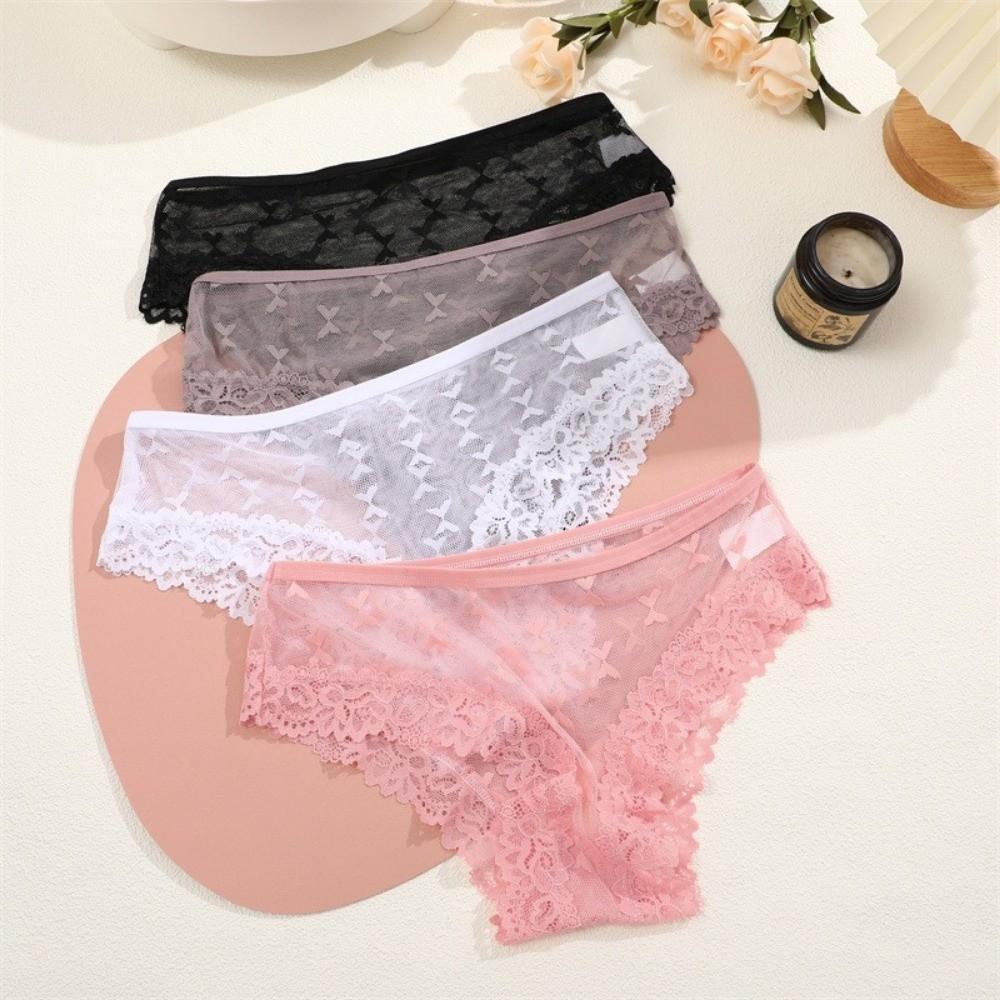 Seamless Lace Trim Briefs Transparent Women Lace Panties Breathable Sheer Mesh Underwear  Girls