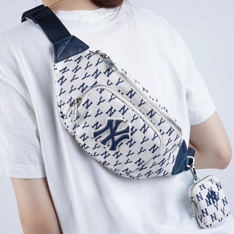 New MLB Monogram Collection Polyester Combo Bag, One Shoulder Crossbody Fanny Pack Regular Unisex Cream White 3AHSM012N-50CRS