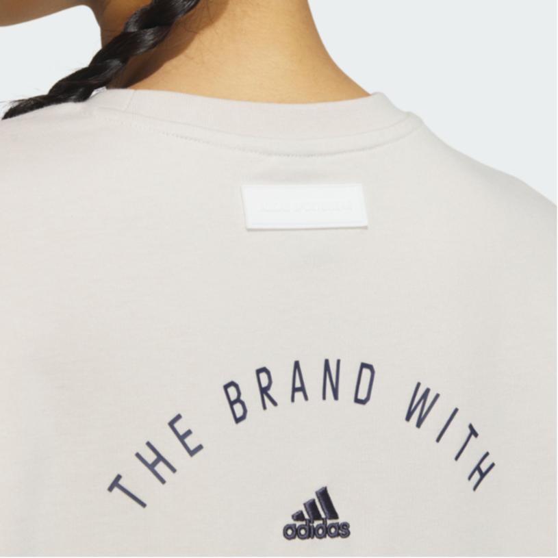 Adidas Alphabet Print Sports Crew Neck T-Shirt Women Tops Fawn-Brown IS7406