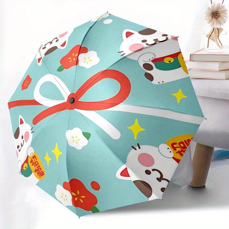 1pc Lucky Cats Automatic Open/close Umbrella, 8-Rib sturdy structure, Portable Travel Umbrella, Parties, Everyday Use, Outdoor Accessory, Ar