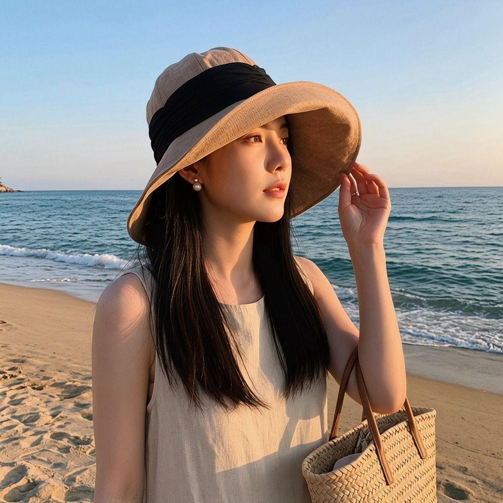 Solid Color Cotton Linen Fisherman Hat Cotton Linen Wide Brim Sunshade Hat Sun Protection Breathable Sunscreen Visor Cap Hiking