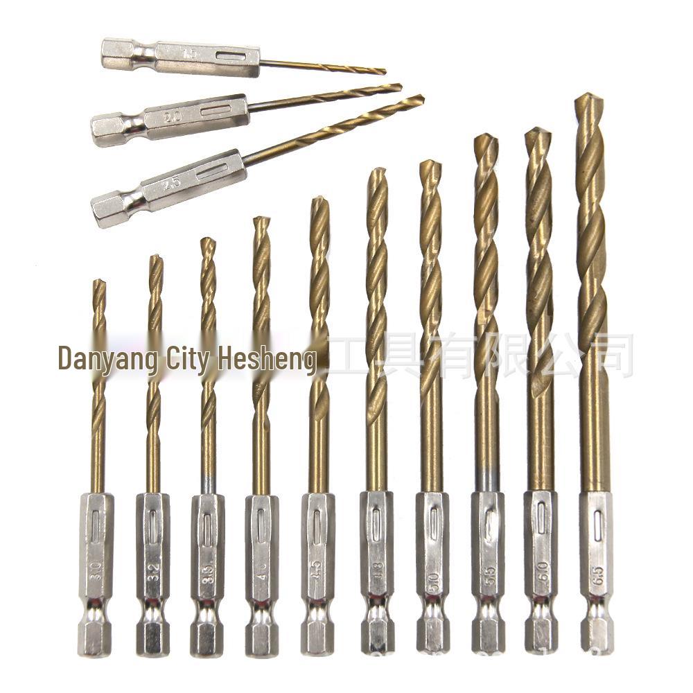 13PC Hexagonal Handle Titanium-Plated Twist Drill Bit Set (1.5-6.5mm) for Electric Drills and Screwdrivers