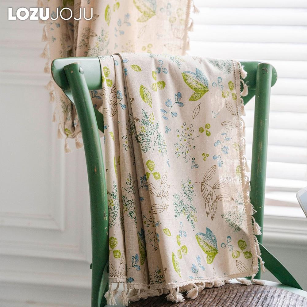 1PC LOZUJOJU Cotton and Linen Printed Beige Tassel Semi Blackout Curtains for Small Windows Balcony Home Decor