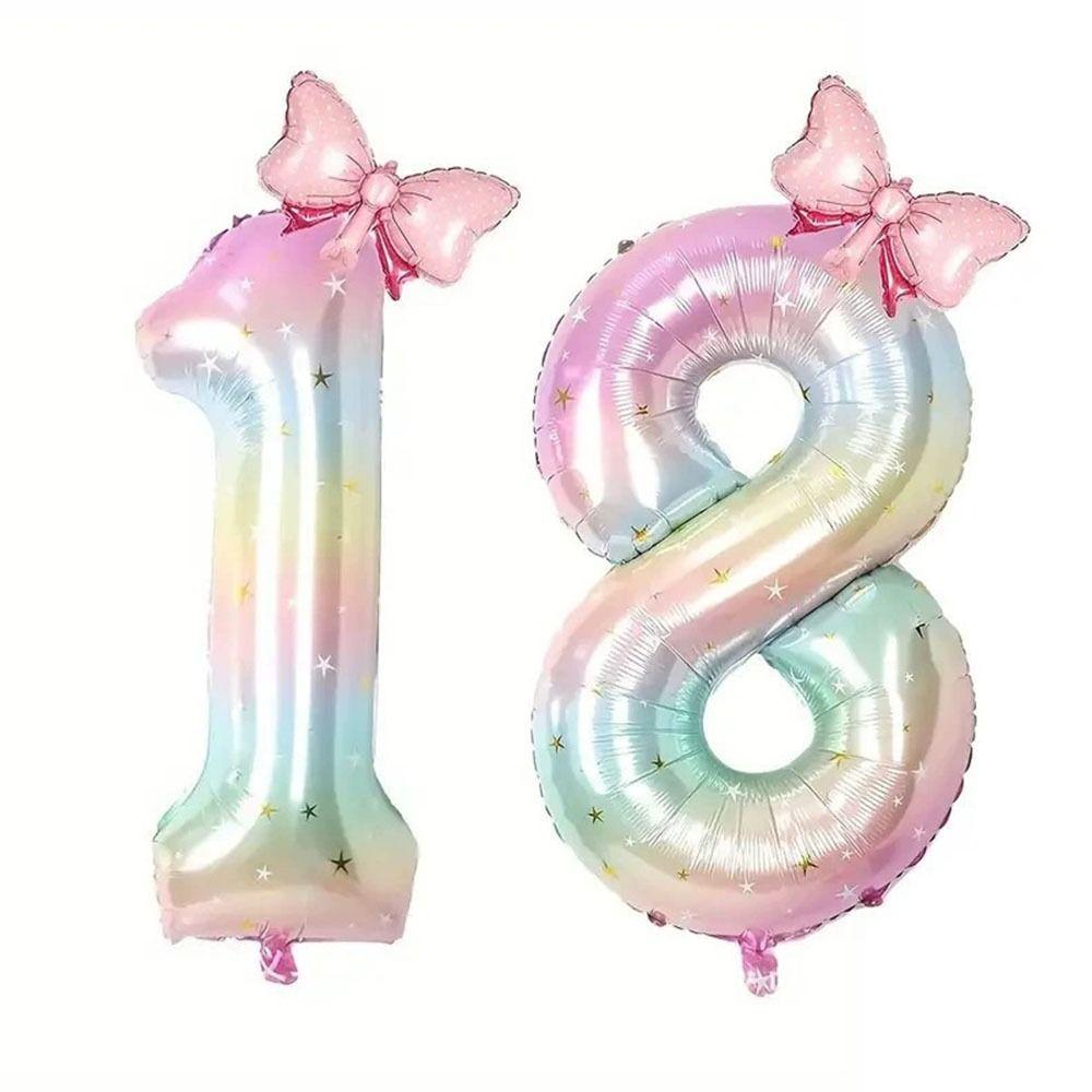 New 40Inch Birthday Number Ballons Colorful Gradient 0-9 Digit Pink Bownot Balloons Foil Helium Balloon Birthday Decorations