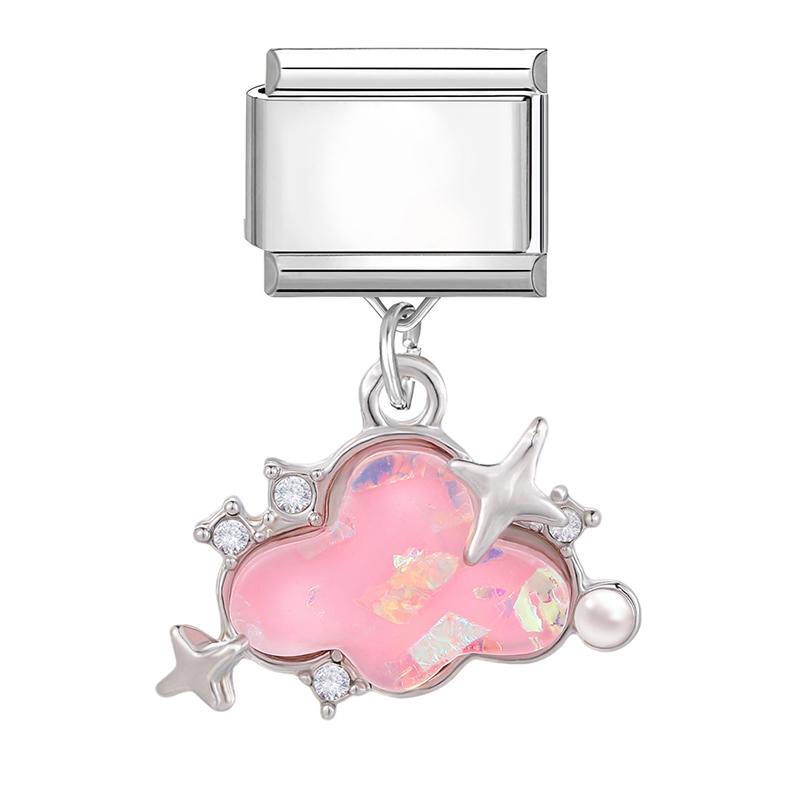 New Sweet Pink Zircon Heart Bows Cherry Moon Star DIY Making Bracelet Women Men Stainless Steel 9mm Italian Charm Links Fit